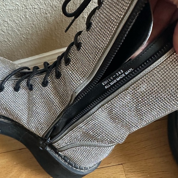 Demonia Glittery Silver Combat Boots - Picture 4 of 4